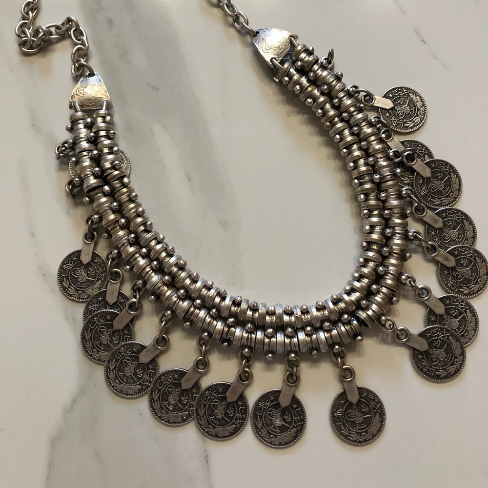 Boho Pewter (Silver) Coin Statement Necklace